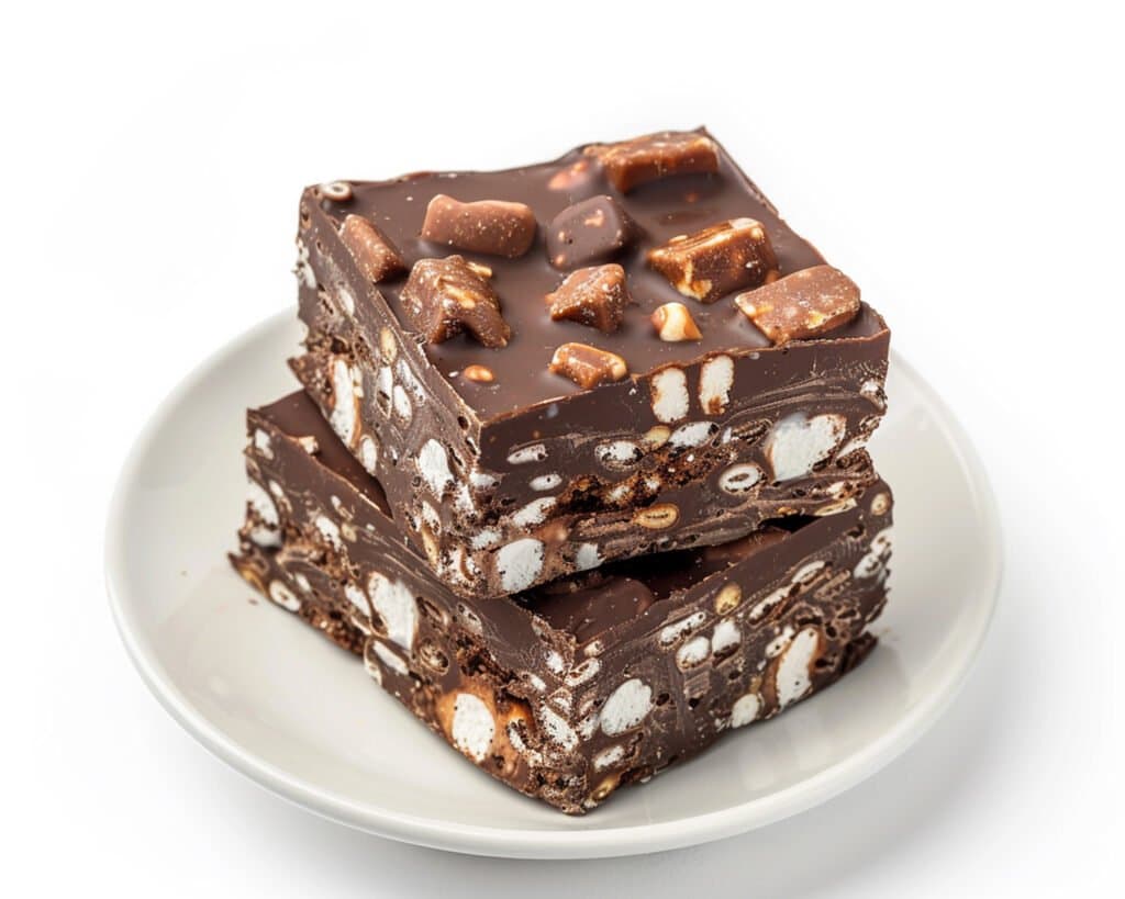 A-pile-of-festive-rocky-road-recipe-squares-with-marshmallows-nuts-and-chocolate